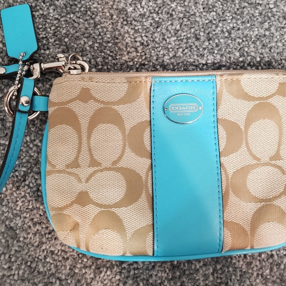 Coach Handbags - Coach Wristlet- Tan and Blue